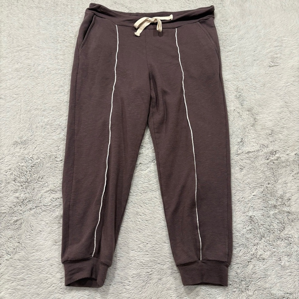 Monrow Jogger Sweatpant Cropped Mocha Chocolate Brown Silk Piping Buttery Soft S